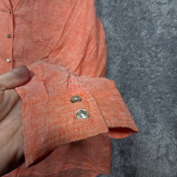 Sigrid Olsen Coral 100% Linen Button Up Blouse Size Large - Picture 3 of 6